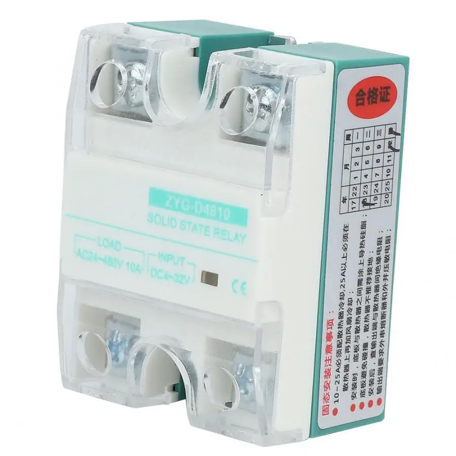 ZYG-D4810 DC-Однофазное реле твердотельное реле 4~ 32V 24~ 480V 10A для регулировки цепи