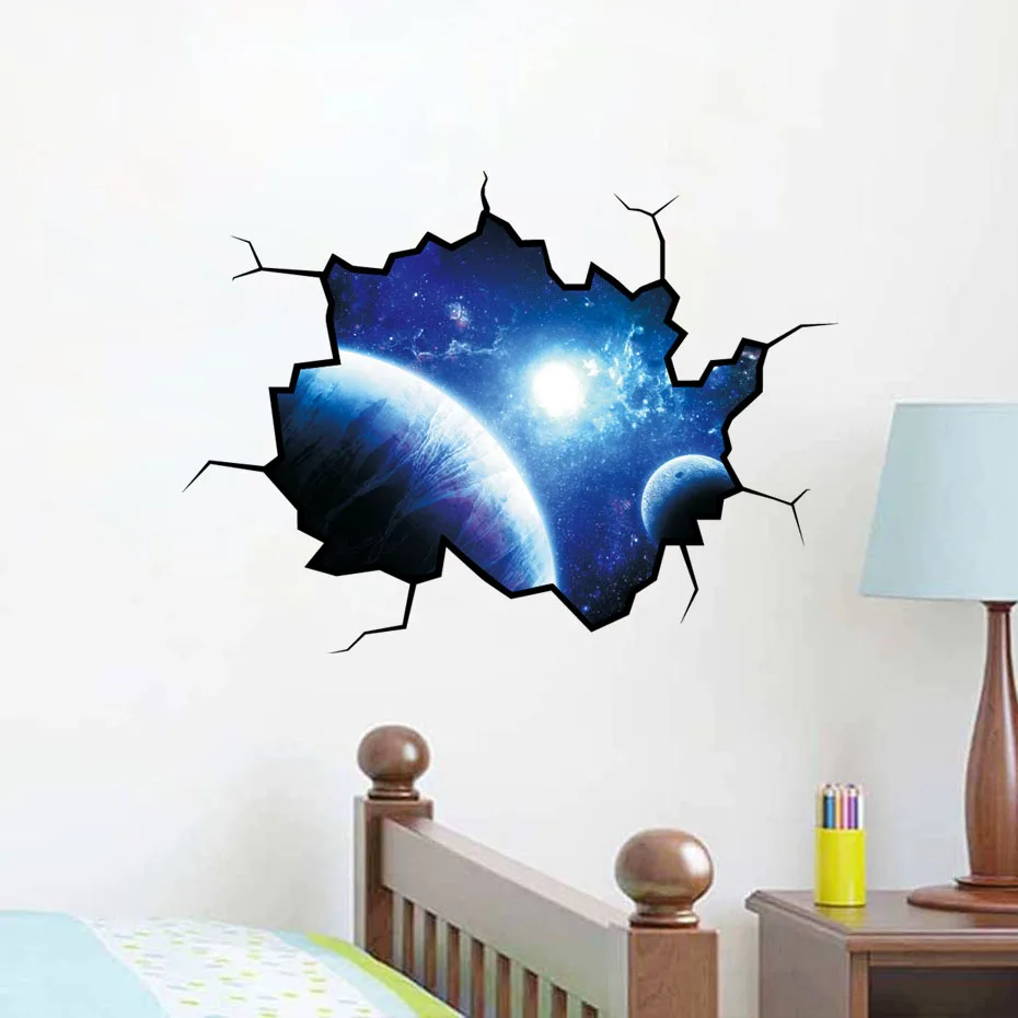 

3D Effect Universe View Stickers Space Planet Galaxy Wall Art Decal for Kids Children Room Living Room Door Home decor Wallpaper