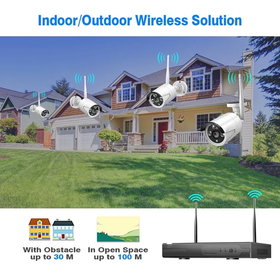 720P Wireless Security Camera Kit 4CH NVR System Night Vision Outdoor Wifi Surveillance Camera System cctv Video Kit