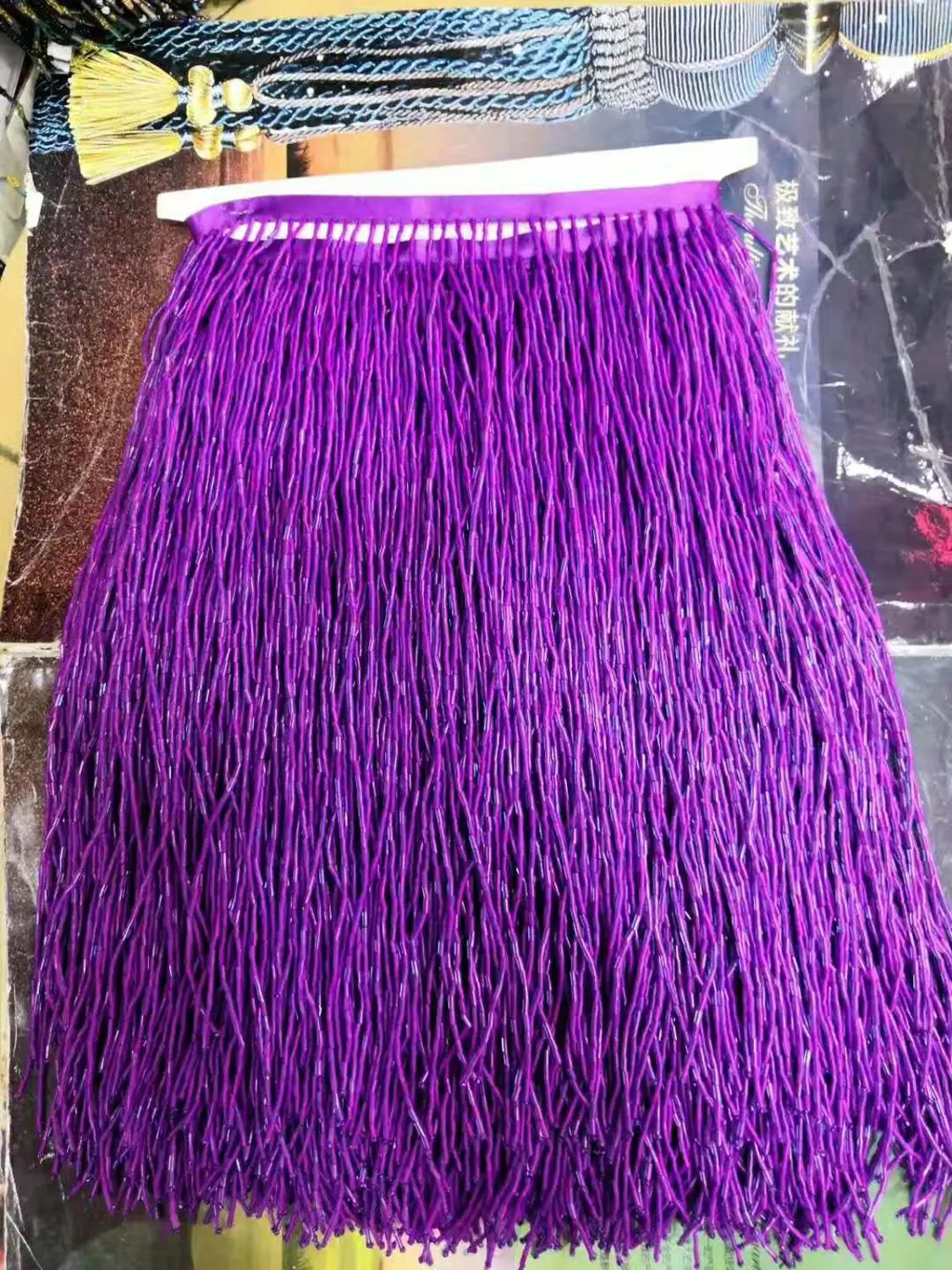 Purple 30 см длинные черные Серебряные Золотые тяжелые бусины Стразы бахрома кисточка отделка для танцевального костюма, бисерная кисточка кружевная отделка для вечернего платья - Цвет: Purple