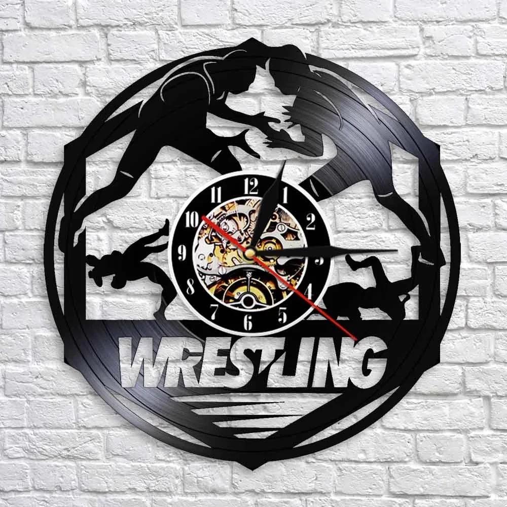 Wrestling Combat Sport Vinyl Record Wall Clock Westlers Grappling Freestyle Fight Martial Wall Art Wall Clock Watch Fighter Gift - Wall Clocks