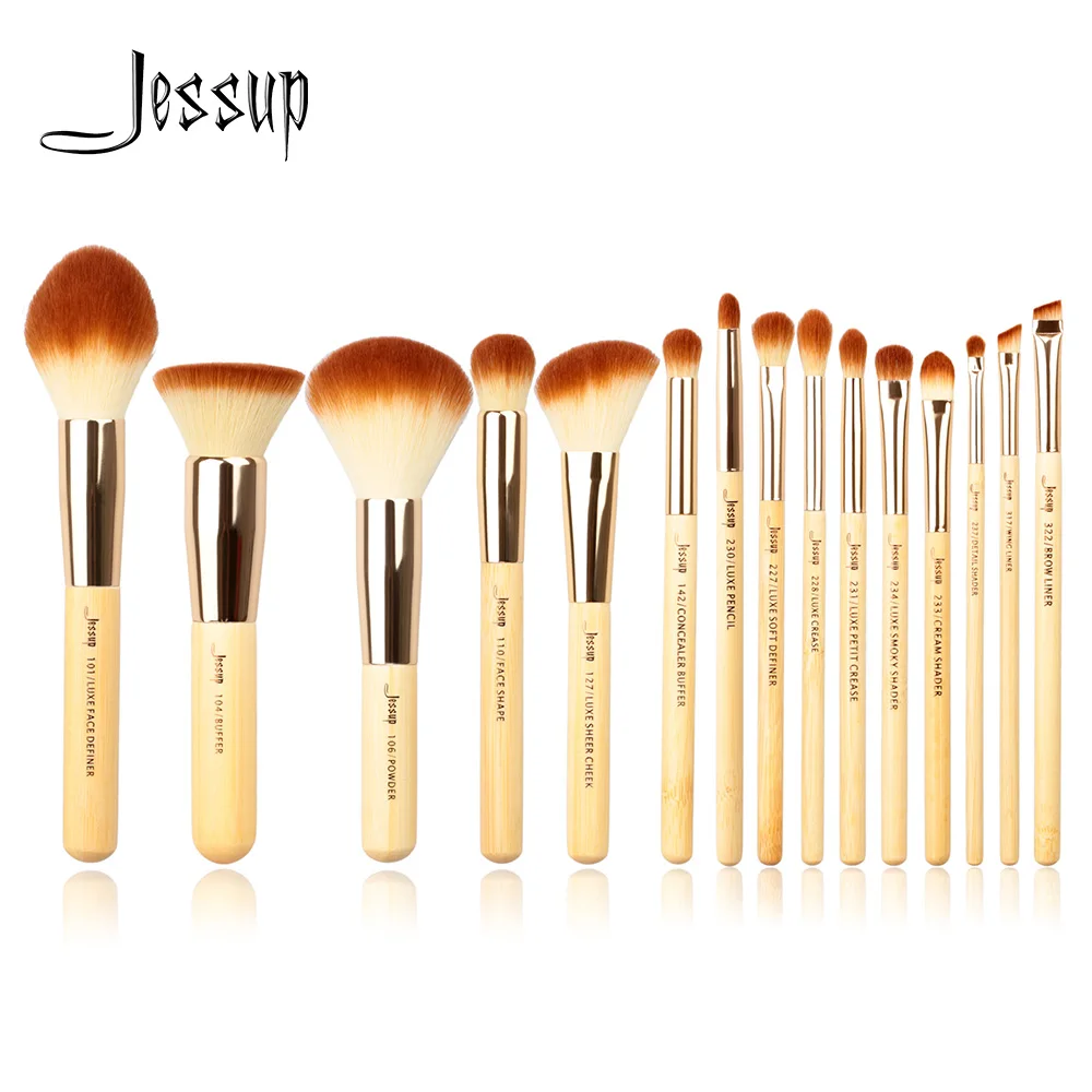 

Jessup Brand 15pcs Beauty Bamboo Professional Makeup Brushes Set Make up Brush Tools kit Foundation Powder Definer Shader Liner