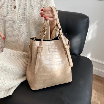 

Retro Stone Pattern Crossbody Bucket Bags for Women 2020 New Shoulder Solid Luxury Female Autumn Winter Travel Handle Bags Tote