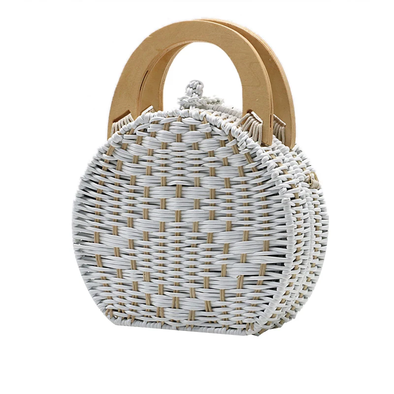 Bolso de ratán tejido con asa de madera a la moda para mujer, bolso de paja  blanco, bandolera de hombro|Bolsos bandolera| - AliExpress