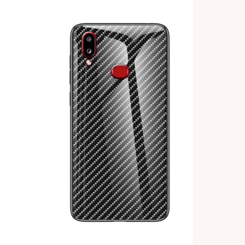 Для samsung Galaxy A10S SM-A107F SM-A107FD углеродное волокно текстура стекло гибридный мягкий силиконовый чехол для samsung A 10S чехол для телефона - Цвет: Черный