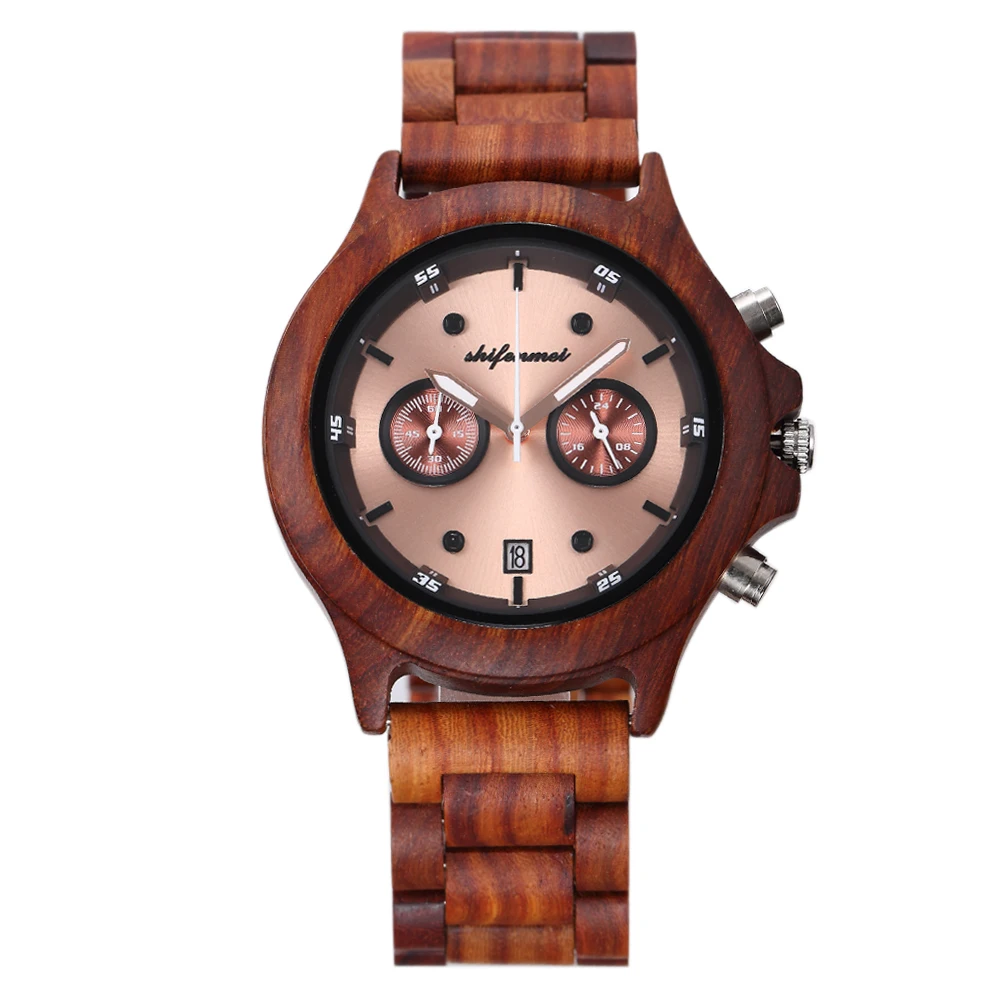 Shifenmei S5583 деревянные мужские часы брендовые Роскошные военные кварцевые часы деловые наручные часы Отображение даты часы мужские подарки - Цвет: S5583-3
