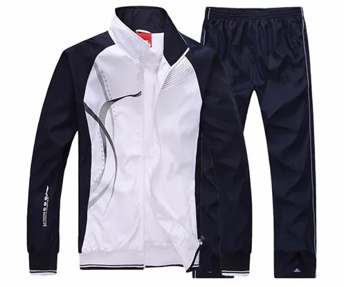 New Men Clothing Tracksuit Set Men's Set Spring Autumn Men Sportswear 2 Piece Set Sporting Suit Jacket+Pant Sweatsuit - Цвет: White