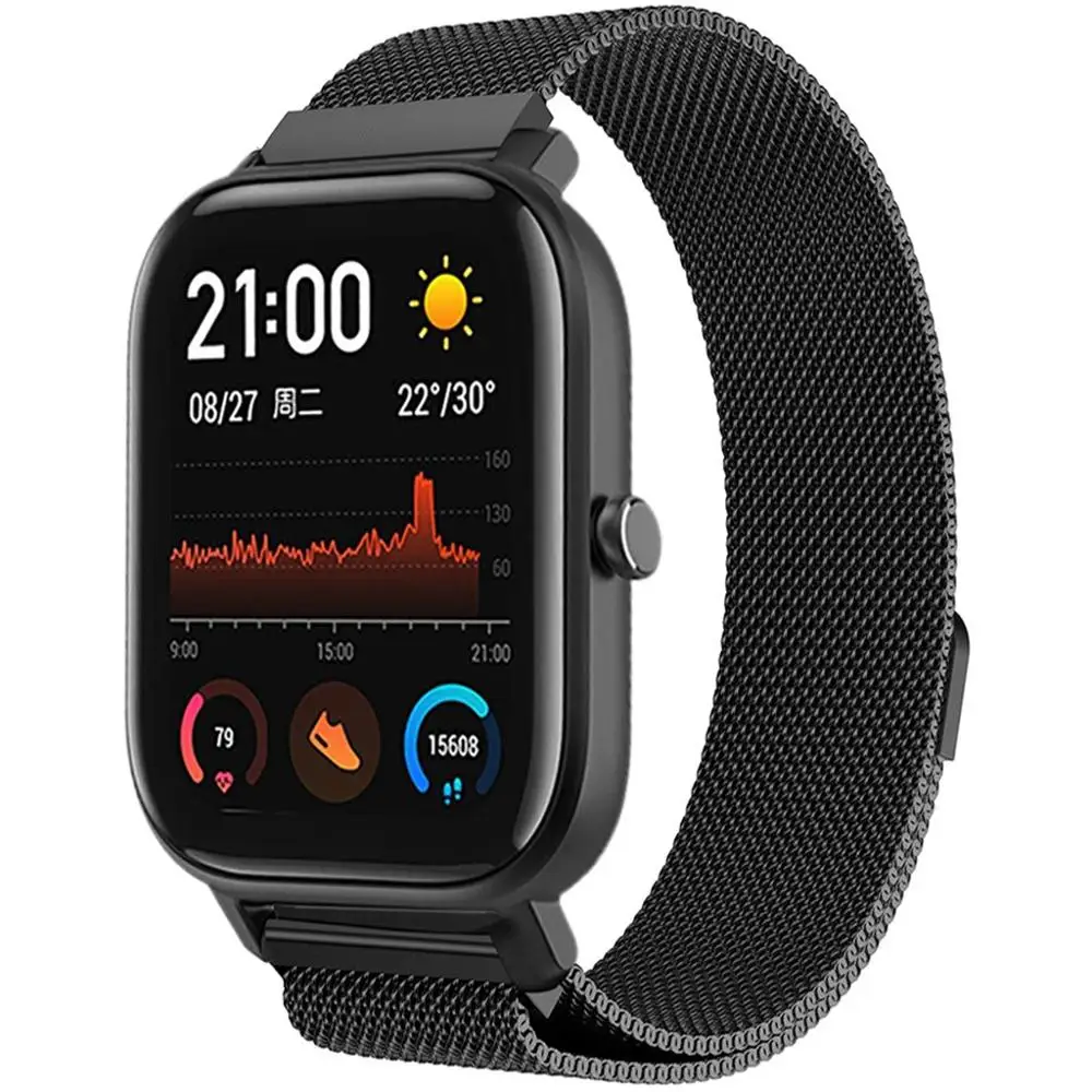20 мм металлический ремешок-браслет для Xiaomi Huami Amazfit GTS Смарт-часы ремешок из нержавеющей стали сменный ремешок для Amazfit Bip Youth - Цвет: Black