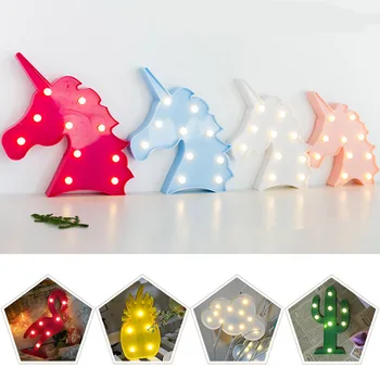 

3D LED Unicorn Night Light Flamingo Pineapple Cloud Table Lamp Cactus Christmas Tree Room Decoration Creative Letter Light