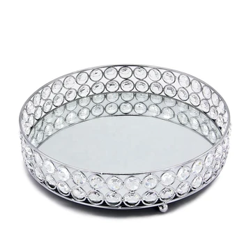 

CSS Silver Round Mirror Decorative Cosmetics Storage Box Tray, Wedding Home Decoration Rack