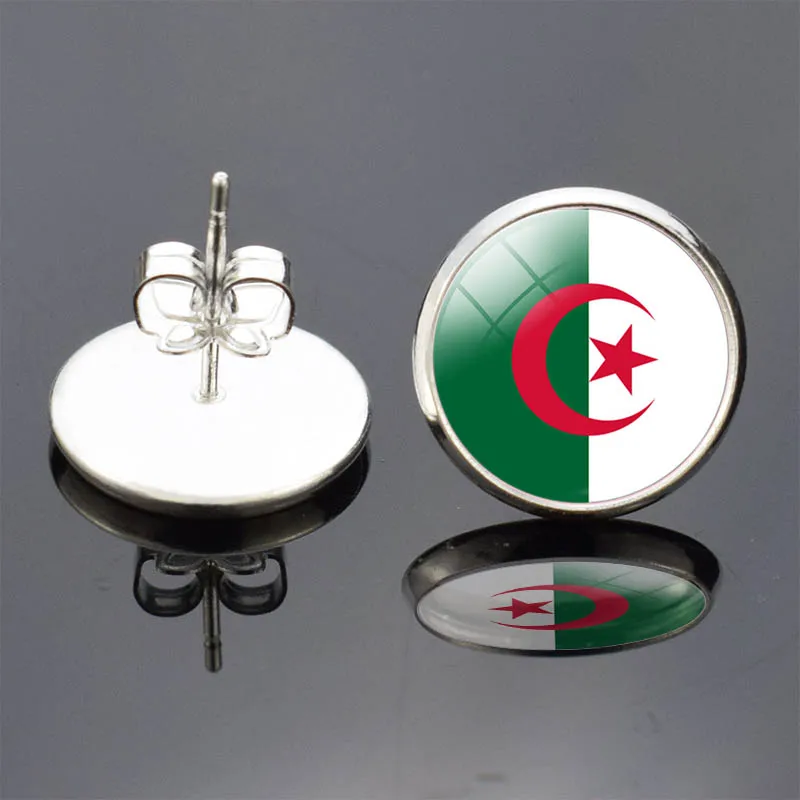 Algeria Flag Jewelry Set Algeria Flag Glass Cabochon Stud Earrings/ Bracelet/ Necklace Set