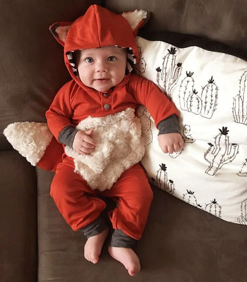 

Autumn Winter Baby Girls Romper Fox Hooded Warm Romper Jumpsuit Clothes Outfits Outfit for 0-18M Newborn Baby Boy Girl