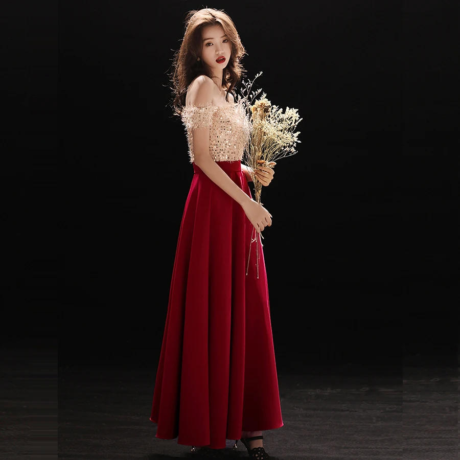 Вечерние платья с вырезом лодочкой Sequine Robe De Soiree с открытыми плечами элегантное торжественное платье E102 трапециевидное в пол вечернее платье