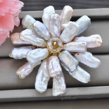 Z9983 ручная работа 65 мм белый розовый серый Dens Biwa жемчужная брошь