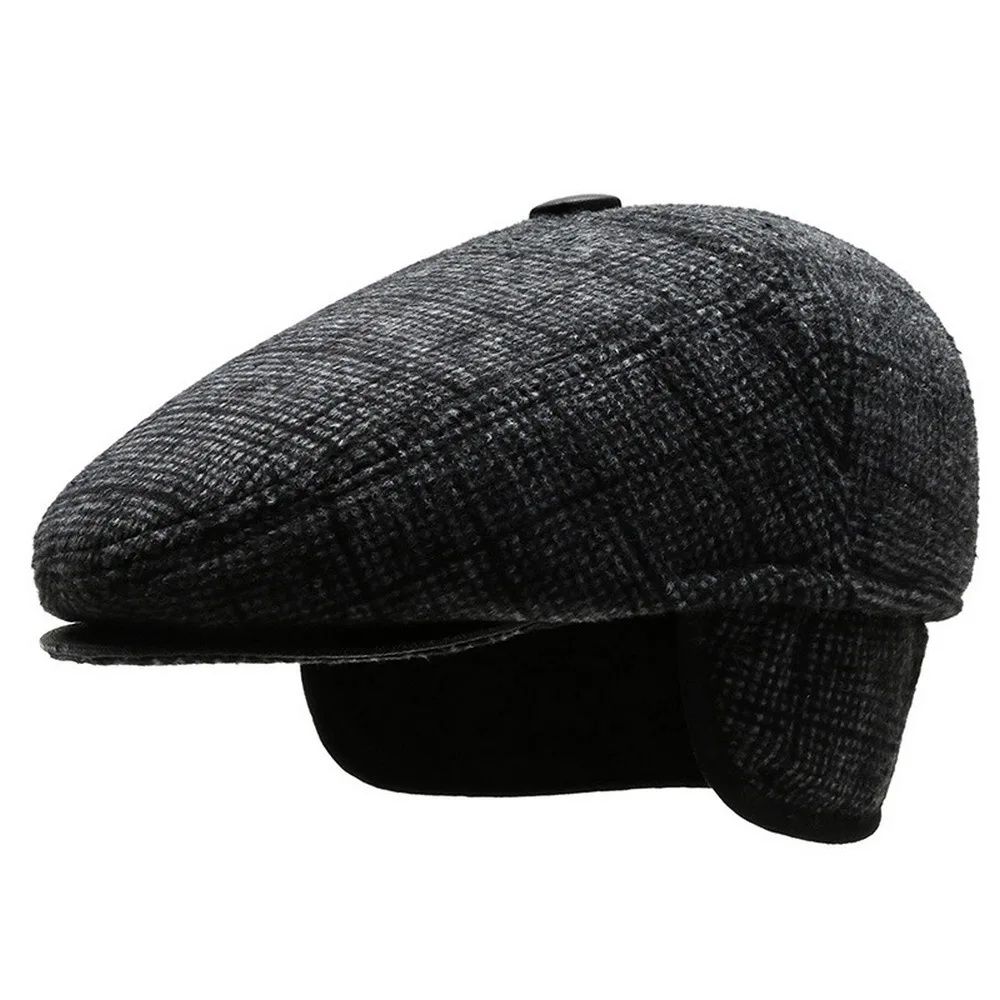 

Man Berets with Ear Protection Winter Hats Cotton Solid Color Keep Warm Thick and Soft Outdoor Fashion
