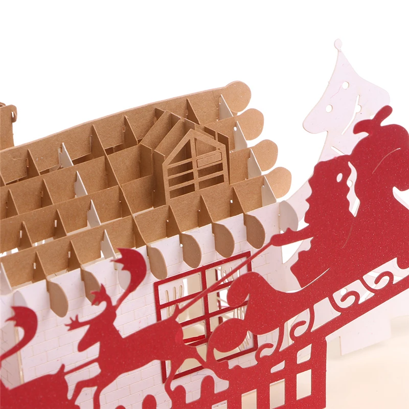 Christmas House 3D Greeting Blessing Card Pop Up Paper Cut Postcard BirthdayGift 634E