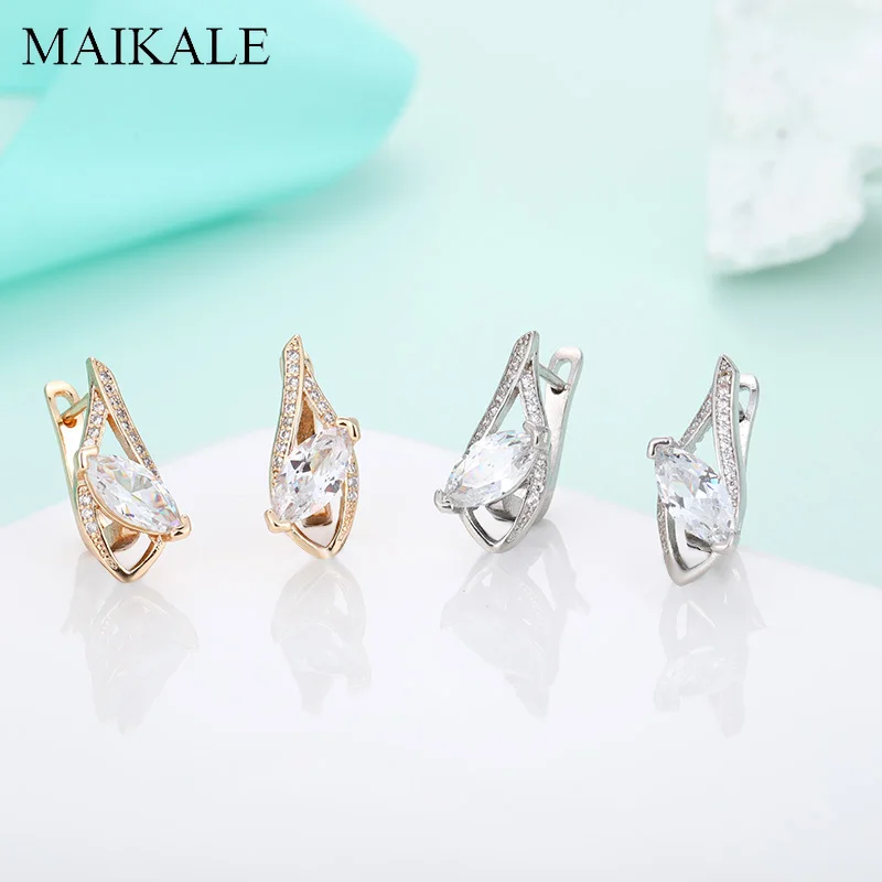 Женские серьги-гвоздики с фианитом MAIKALE, популярные серьги геометрической формы золотистого/серебристого цвета, модные ювелирные изделия для подарка девушке