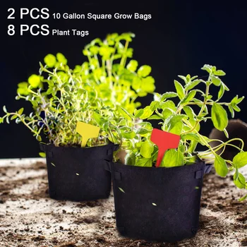 

Behogar 2pcs 10 Gallon Square Planting Grow Bags Fabric Pots with Handles + 8pcs Label Maker Tags for Plant Vegetable Flower
