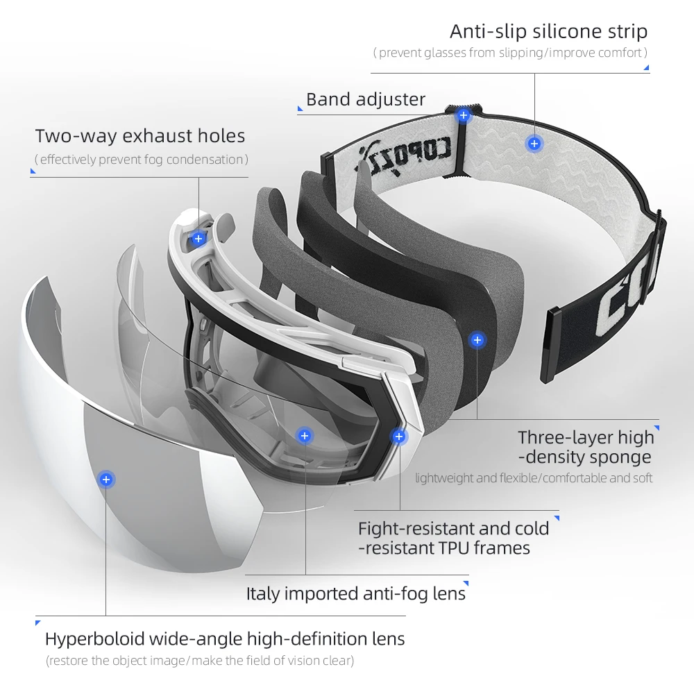 COPOZZ Brand Professional Ski Goggles Double Layers Anti-fog UV400 Men Women Winter Snowmobile Eyewear Snowboard Sports Glasses 5
