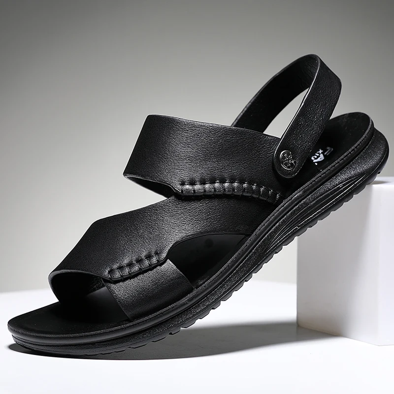 2021 New Men's Cowhide Summer Sandals Anti-Slip Quality Two Wearing Shoes Light Weight Leisure Man Beach sandals | Обувь