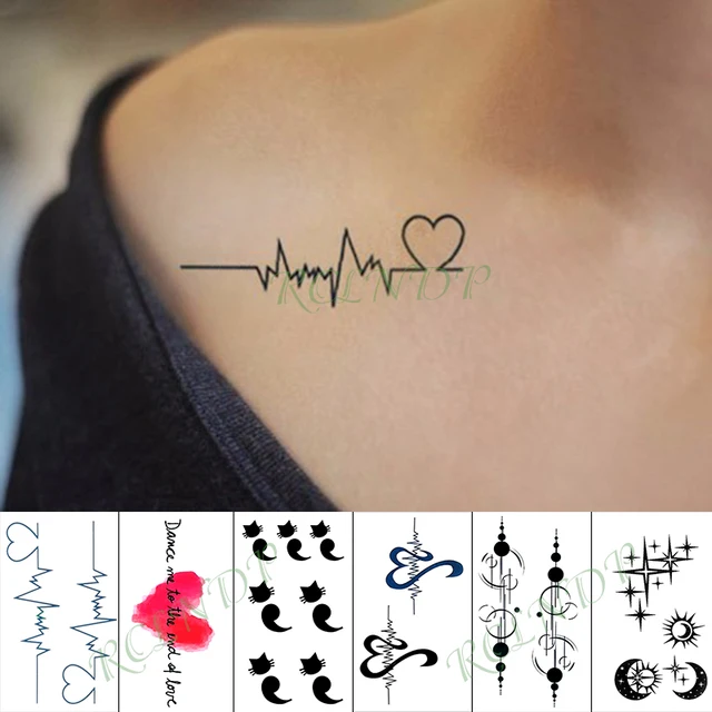 Waterproof Temporary Tattoo Sticker Red Love Heart Heartbeat Fake