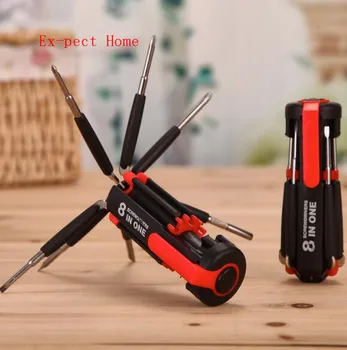 

100pcs/lot 8 In 1 Multifunctional Screwdriver Tools Set Tool Kit With 6LED Flashlight Powerful 6 LED Light Torch Free Shipping