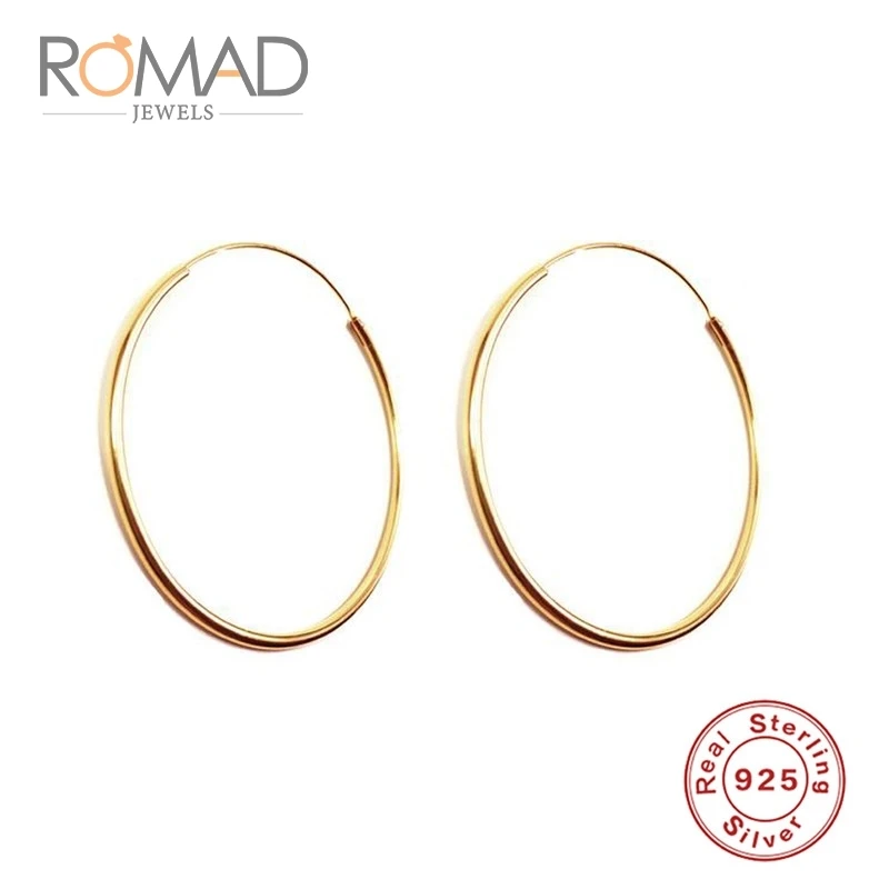 Romad 50 мм Диаметр S925 серебро глянцевые серьги толщиной 1,2 мм модная новая серьга для женщин Подарки - Окраска металла: gold