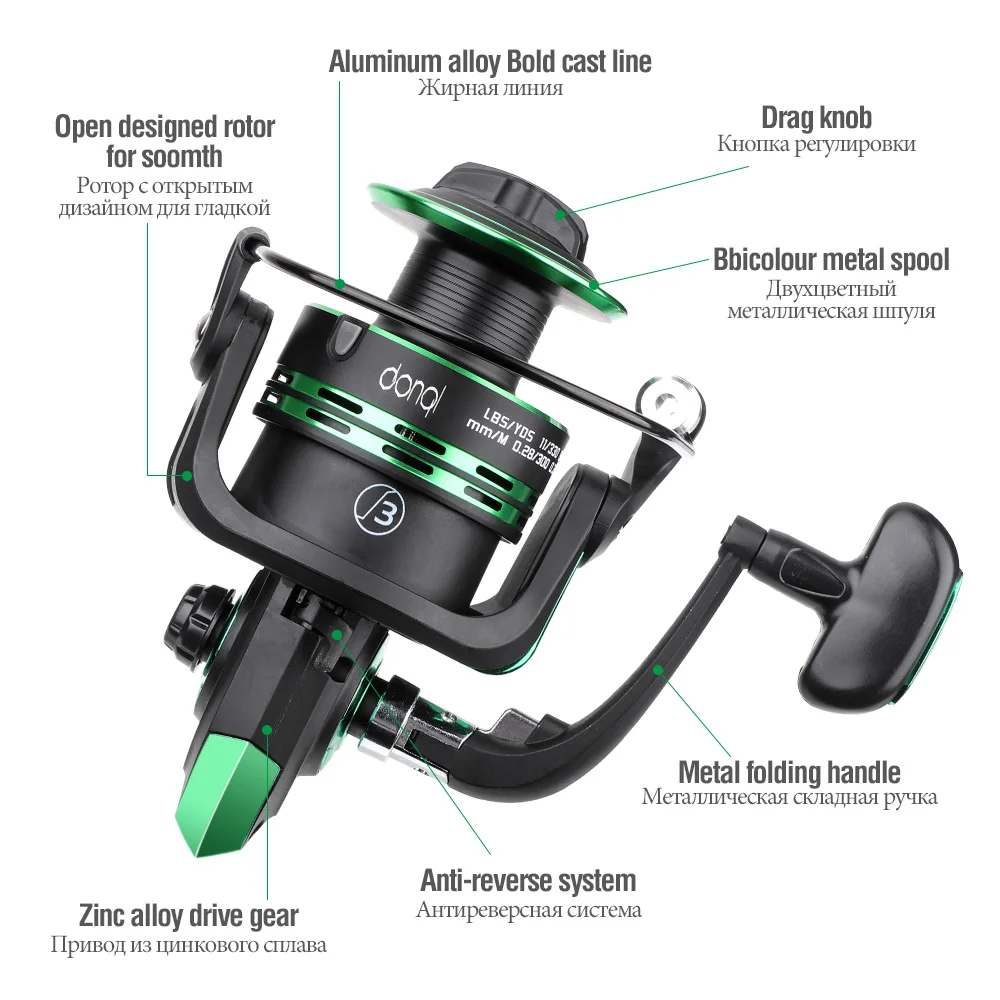 DONQL металлическая Катушка спиннинговая рыболовная Катушка 12+ 1 шариковый Подшипник рыболовная Катушка Ручные колеса рыболовные снасти для карпа серия 1000-7000