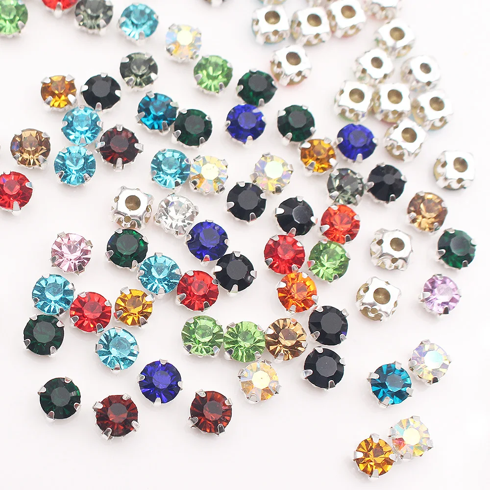 3mm-8mm Claw Cup Crystals Strass Flatback Round Stones Non Hotfix Silver Base Sew On Rhinestones For Clothes DIY Needlework Gems