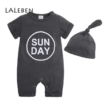 

Letter Baby Jumpsuit with Hat Set Summer Thin Newborn Crawling Cartoon Unisex Toddler Hat Baby Boy and Girl Clothing