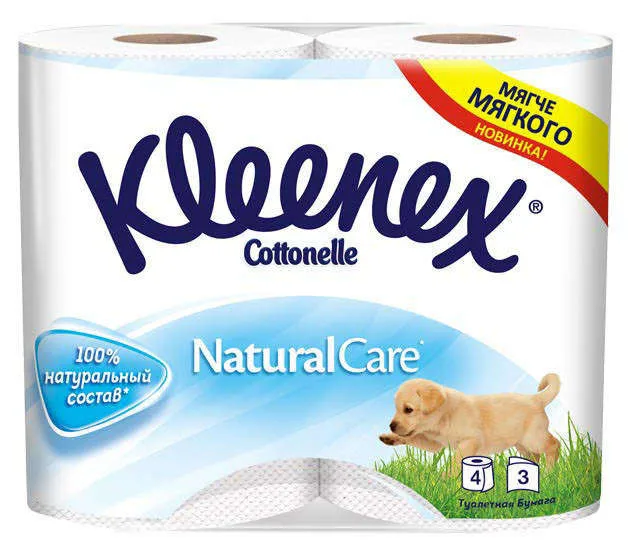 Туалетная бумага «Natural Care» Kleenex, 3 слоя 4 рулона