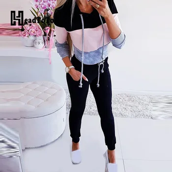 

Striped Colorblock Hooded Top & Drawstring Pants Set