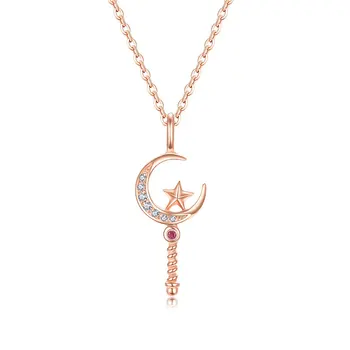 

ZOCAI Elegant 18K Gold Ruby Star Moon Diamond Necklace Choker Jewelry Pendant Adjustable Long Chain Accessories for Women Girl G