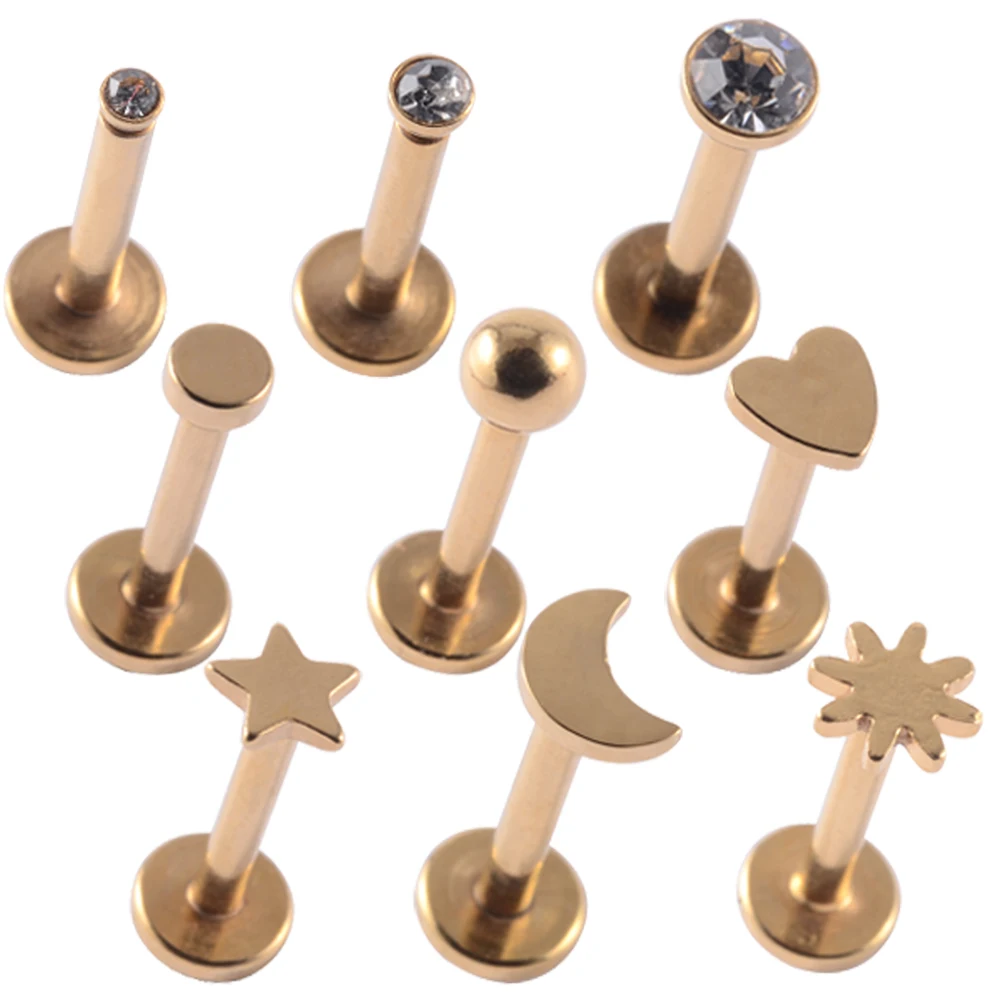 9PCS/Lot Surgical Steel Labret Studs Mixed Shapes Lip Piercing Star Moon Heart Ear Cartilage Tragus Internally Threaded Jewelry piercing jewelry body piercing jewelry body jewelry ear piercing jewelry body piercing earrings
