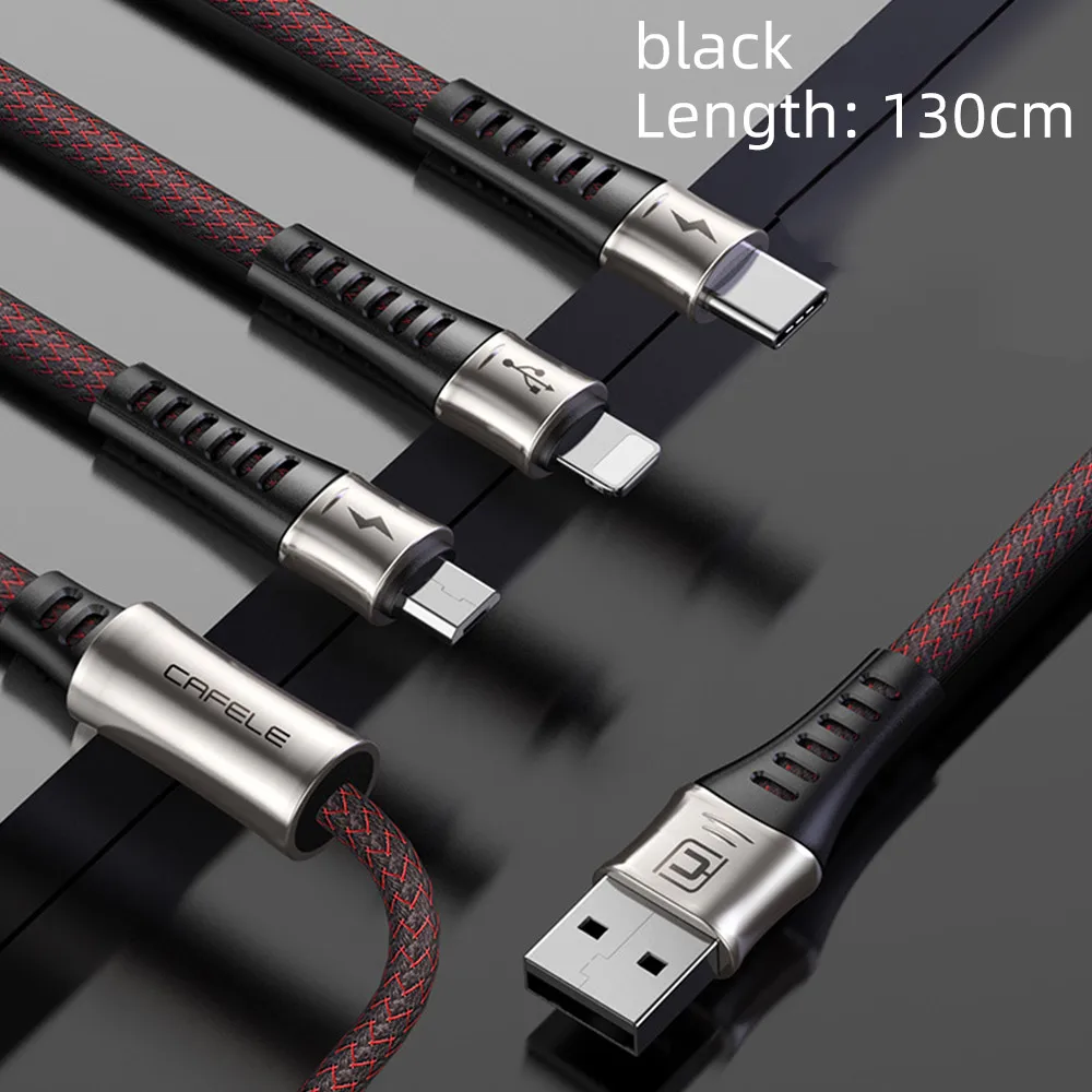 black 1.3m FDBRO 3in1USB кабель для IPhone Micro TypeC usb зарядный кабель для huawei Xiaomi samsung цинковый сплав 3A Max кабель Lightning Кабель - Цвет: black 1.3m