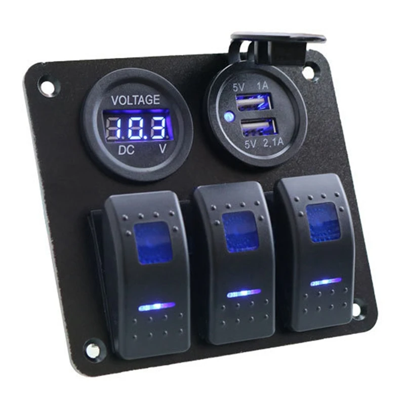 Digital Voltmeter Dual USB Port Boat Switch Panel Car Switch Panel DC 12 24V Outlet Combination