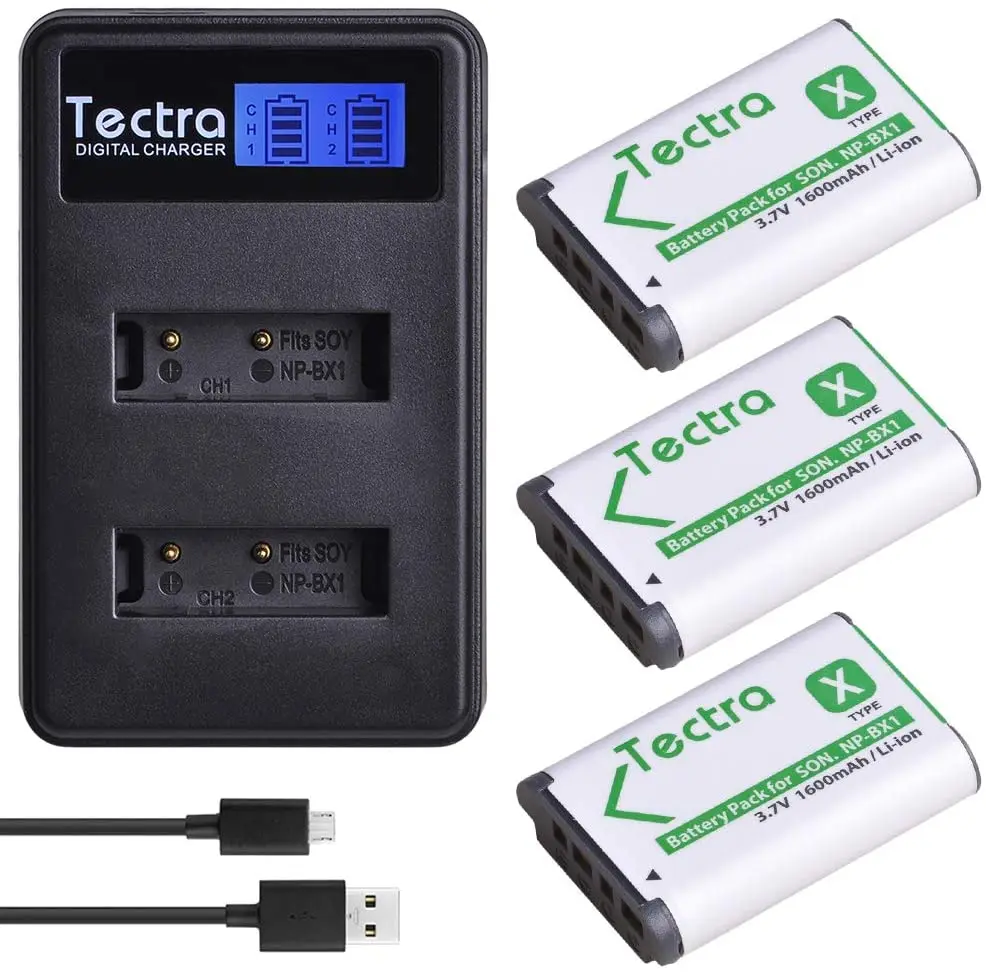 Batteria Tectra Np-Bx1 E Caricatore Doppio Usb Per Sony Np-Bx1/M8 E Sony Dsc-Rx100M Ii,Dsc-Rx100 V,Hdrcx405,Hdr-As15,Dsc-Rx100 Ii