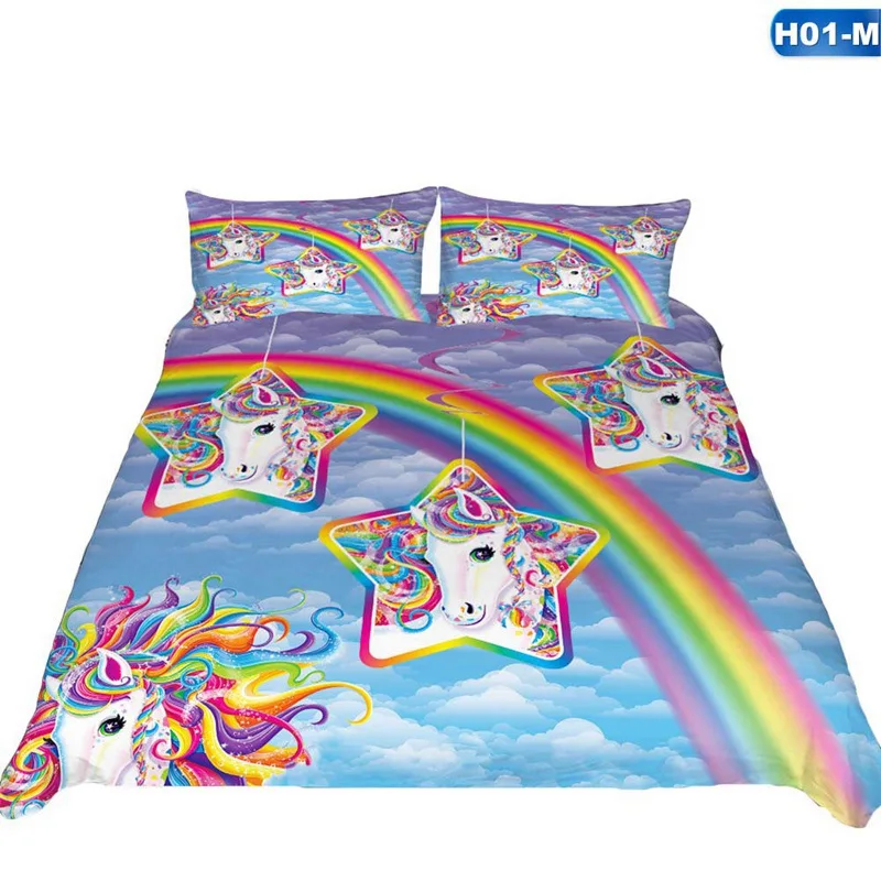 Комплект постельного белья с изображением единорога из мультфильма; Комплект постельного белья для девочек; Комплект постельного белья и наволочки для близнецов - Цвет: BB5327H01-M