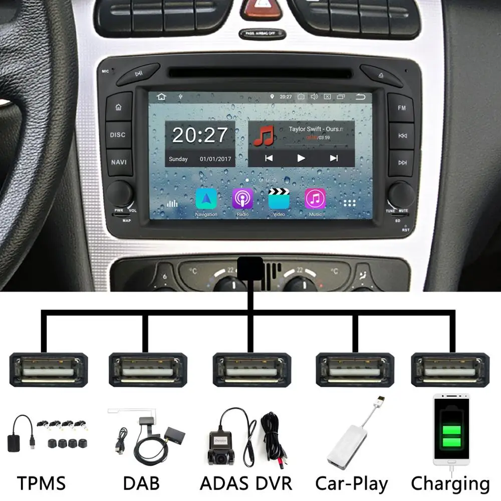 Discount PX6 Octa Core Android 9.0 4+64G 5 USB 4G+64G For Mercedes-Benz C CLK A G Class W203 W209 W463 W168 Vito Viano Car Radio GPS DSP 1