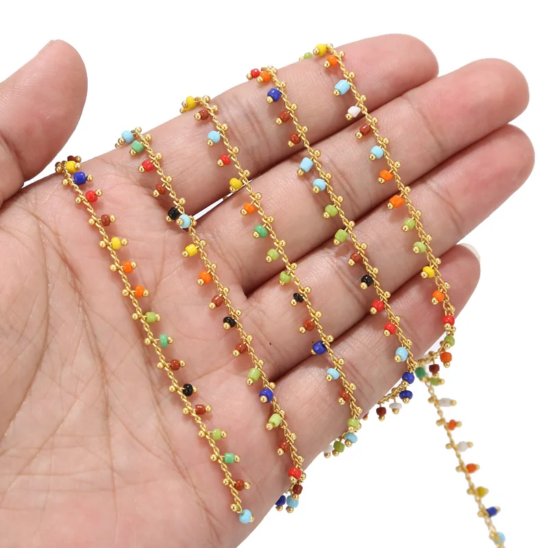 

5 Meter Brass Glass Seed Beads Chains Gold Plated Satellite Chain for DIY Jewelry Making