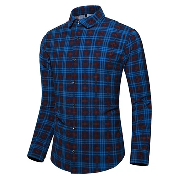 

Shirt Mens Slim Fit Long Sleeve Dress Shirts Men Casual Shirt Male Social 2019 Autumn Plaid M-7XL A10
