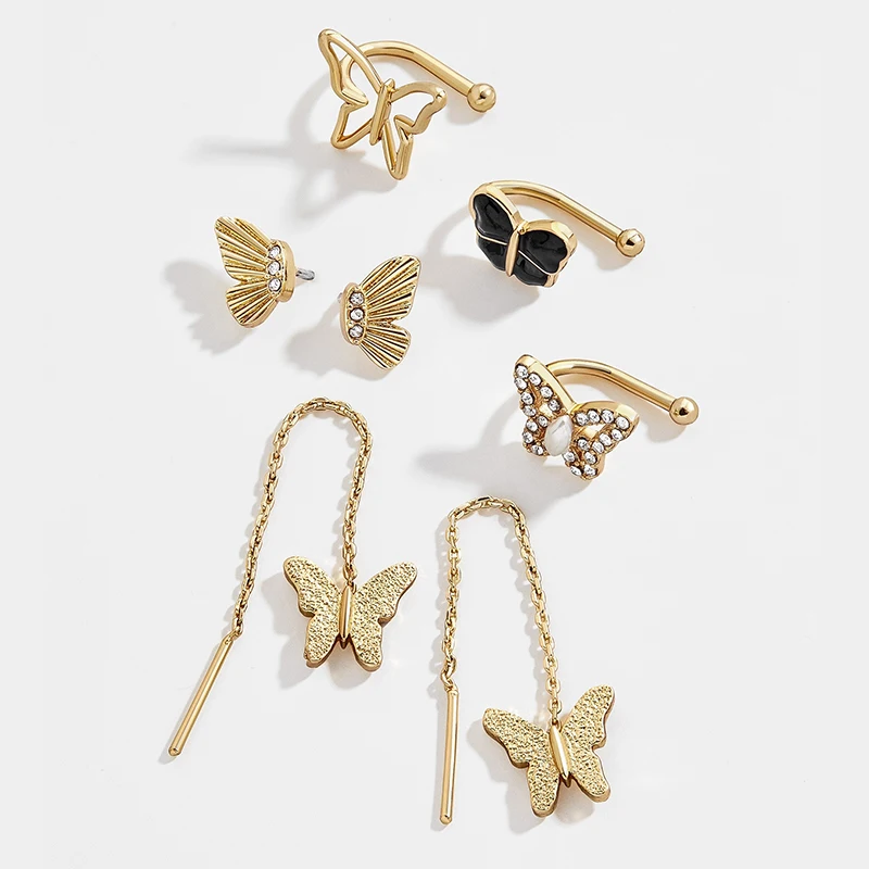 5 Pair/set 2020 Brincos Female Rhinestone Huggie Earrings Set Amazing Price Gold Small Stud Earring for Women Fashion Jewelry