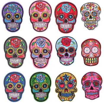 

Patch for Punk Skull Clothing Iron on Embroidered Sewing Applique Flower Sew on Fabric Badge DIY Apparel Accessories Decor H