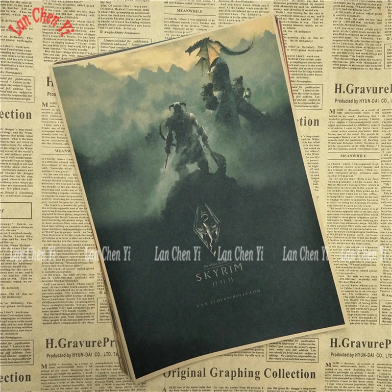 Розовый The Elder Scrolls Skyrim Классическая игра плакат на крафт-бумаге Бар Кафе гостиная столовая картина для декора комнаты - Цвет: Розовый