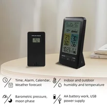 Fanju Digitale Wekker Tafel Bureau Elektronische Draadloze Sensor Woonkamer Horloges Indoor Outdoor Temperatuur Klok Aa Batterij