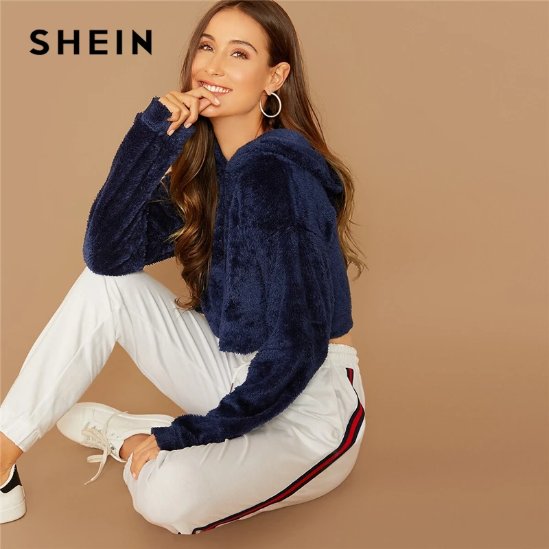 SHEIN Укороченная Толстовка С Заниженной Линией Плеч Женский Осенний Серый Повседневный Топ С Длинными Рукавами