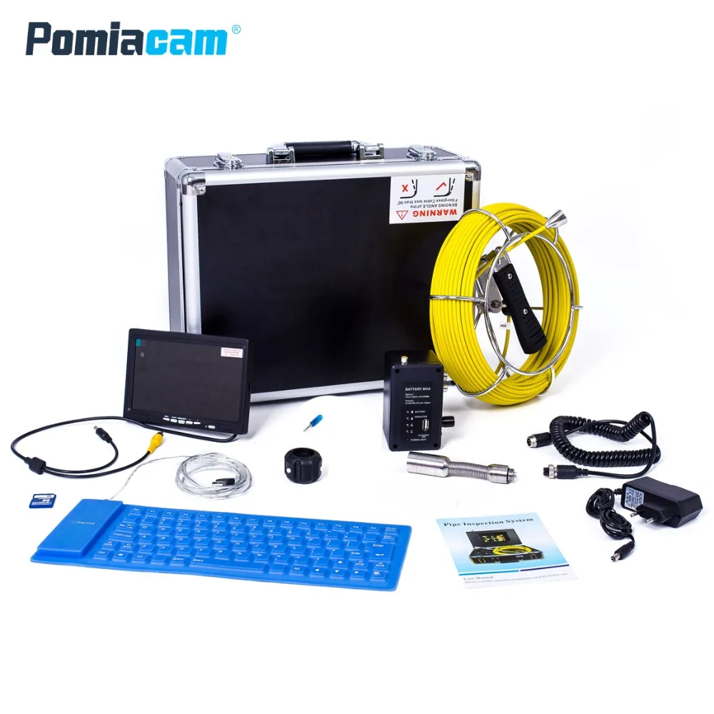 WP71 30M Cable 7'' TFT LCD Drain Inspection Camera With DVR Borescope Pipe Sewer Camera Portable Aluminum Case