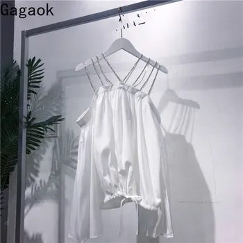 

Gagaok Women Streetwear Blouse Spring Autumn New Solid Slash Neck Lace Up Loose Sexy Wild Chic Female Fashion Shirts Tops