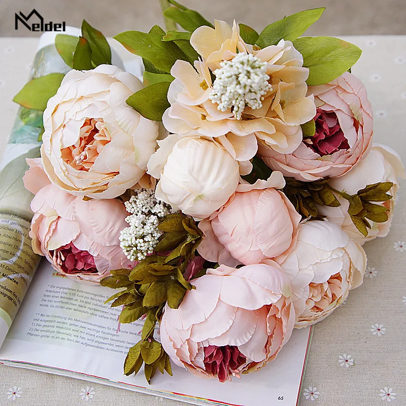 13 Branches Big Peony Flowers Wedding Bride Bouquet Silk Decor Flore for Party Room Table Bedside Accessory Floral | Дом и сад
