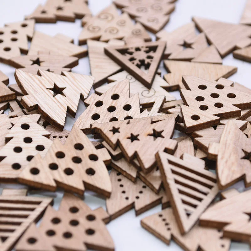 50Pcs/lot Christmas Wooden Blocks Tree Hanging Ornament Santa Claus Elk Snowflake Xmas Decorations New Year Kids Favor Decor
